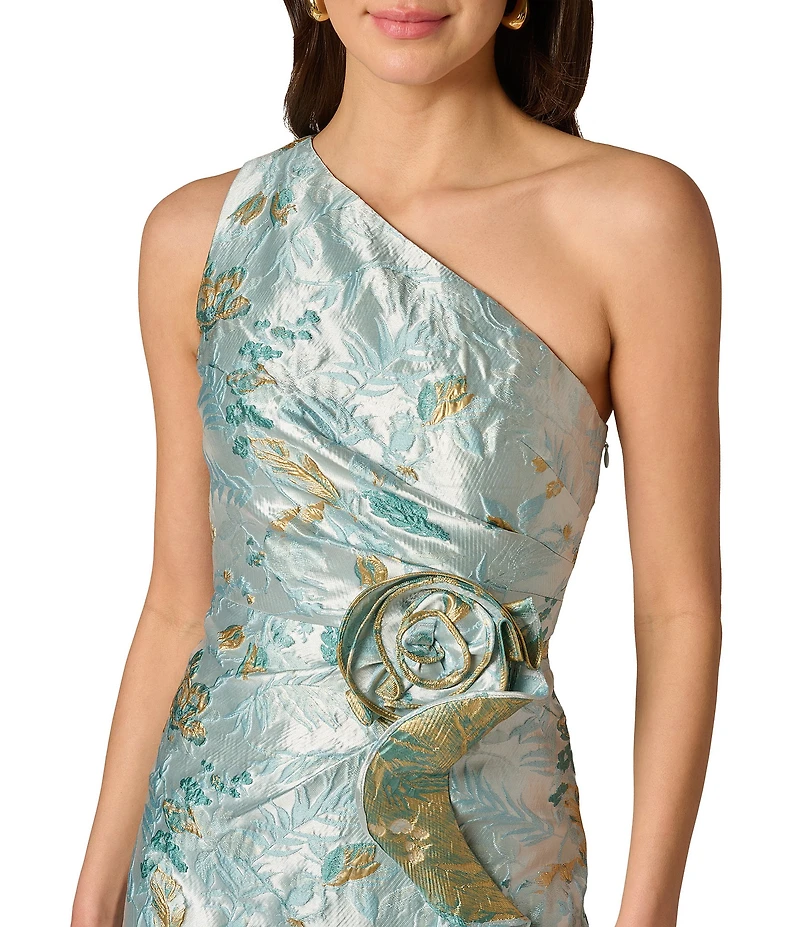 Adrianna Papell One Shoulder Metallic Jacquard Column Gown