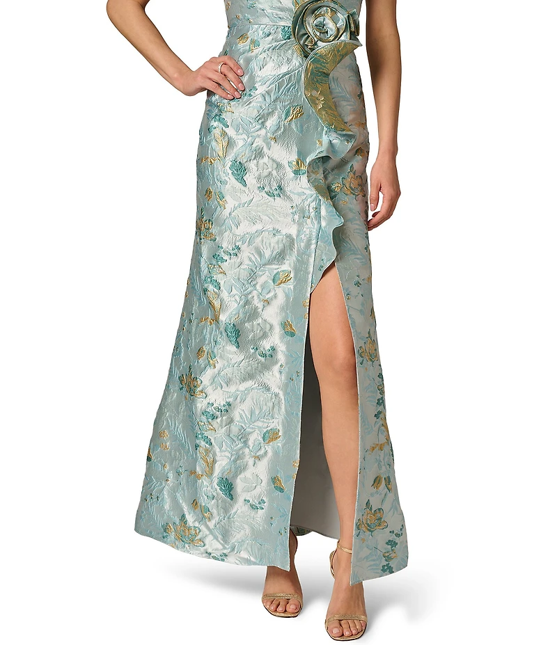 Adrianna Papell One Shoulder Metallic Jacquard Column Gown