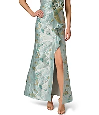 Adrianna Papell One Shoulder Metallic Jacquard Column Gown