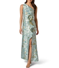 Adrianna Papell One Shoulder Metallic Jacquard Column Gown