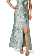 Adrianna Papell One Shoulder Metallic Jacquard Column Gown