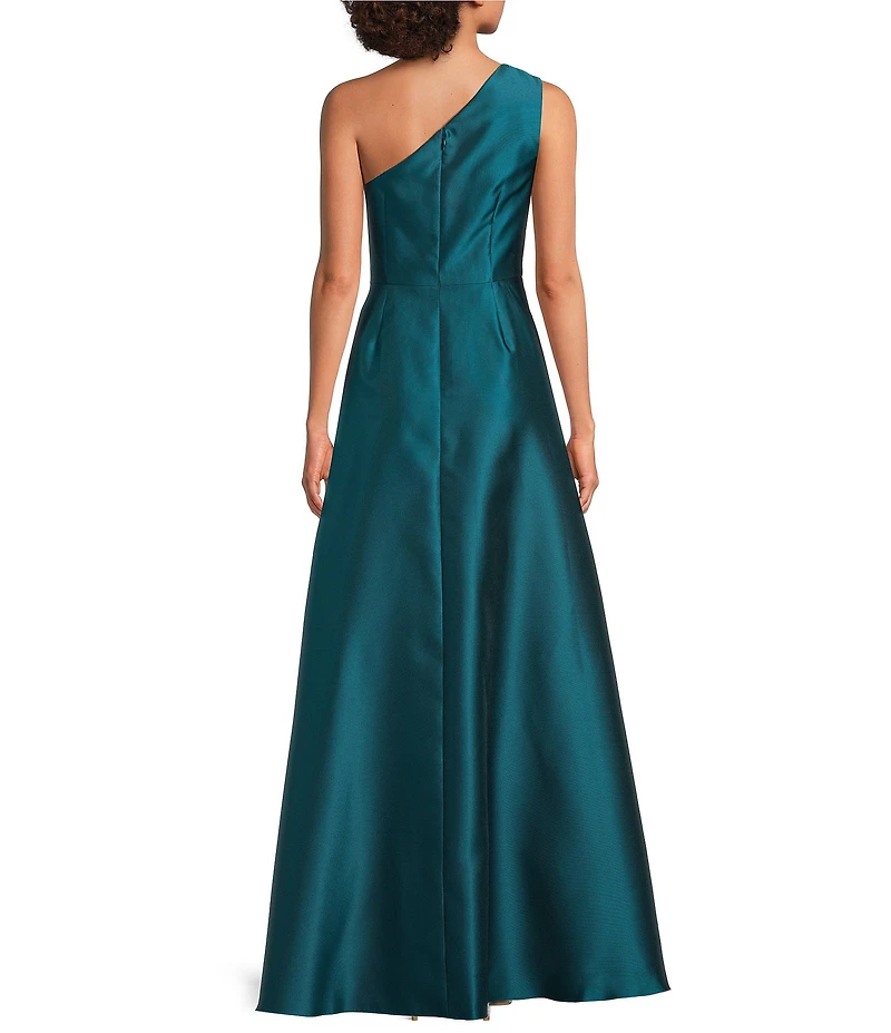 Adrianna Papell One Shoulder Pleated Bodice Mikado Long Gown