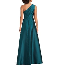 Adrianna Papell One Shoulder Pleated Bodice Mikado Long Gown