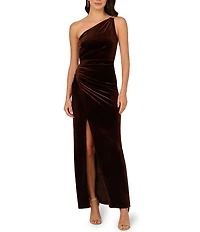 Adrianna Papell One Shoulder Ruched Velvet Column Gown