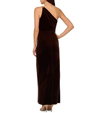 Adrianna Papell One Shoulder Ruched Velvet Column Gown