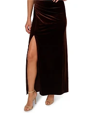 Adrianna Papell One Shoulder Ruched Velvet Column Gown