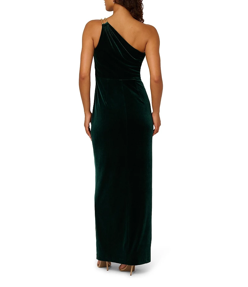 Adrianna Papell One Shoulder Ruched Velvet Column Gown
