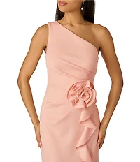 Adrianna Papell One Shoulder Scuba Rosette Long Gown