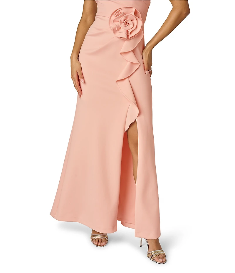 Adrianna Papell One Shoulder Scuba Rosette Long Gown