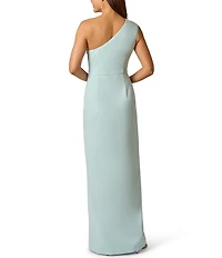 Adrianna Papell One Shoulder Side Ruffle Crepe Column Gown