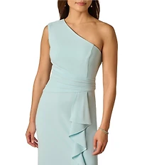 Adrianna Papell One Shoulder Side Ruffle Crepe Column Gown