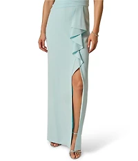 Adrianna Papell One Shoulder Side Ruffle Crepe Column Gown