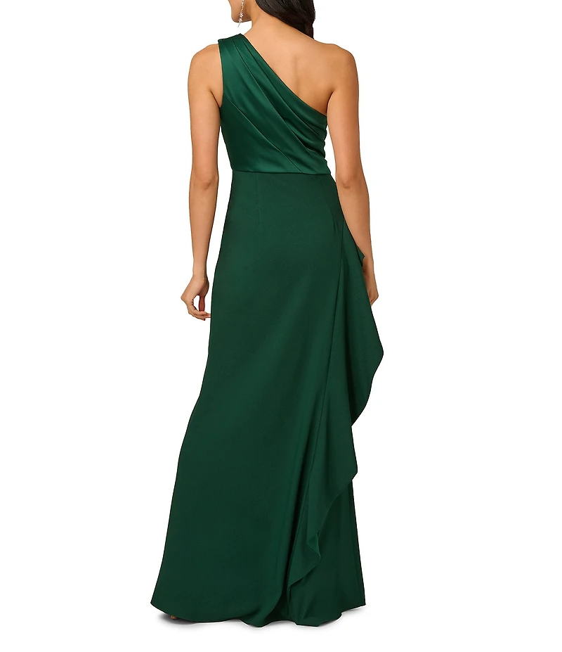 Adrianna Papell One Shoulder Sleeveless Cascading Ruffle Draped Mermaid Gown