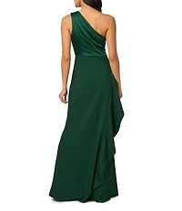 Adrianna Papell One Shoulder Sleeveless Cascading Ruffle Draped Mermaid Gown