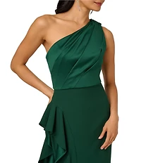 Adrianna Papell One Shoulder Sleeveless Cascading Ruffle Draped Mermaid Gown