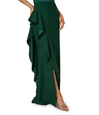 Adrianna Papell One Shoulder Sleeveless Cascading Ruffle Draped Mermaid Gown