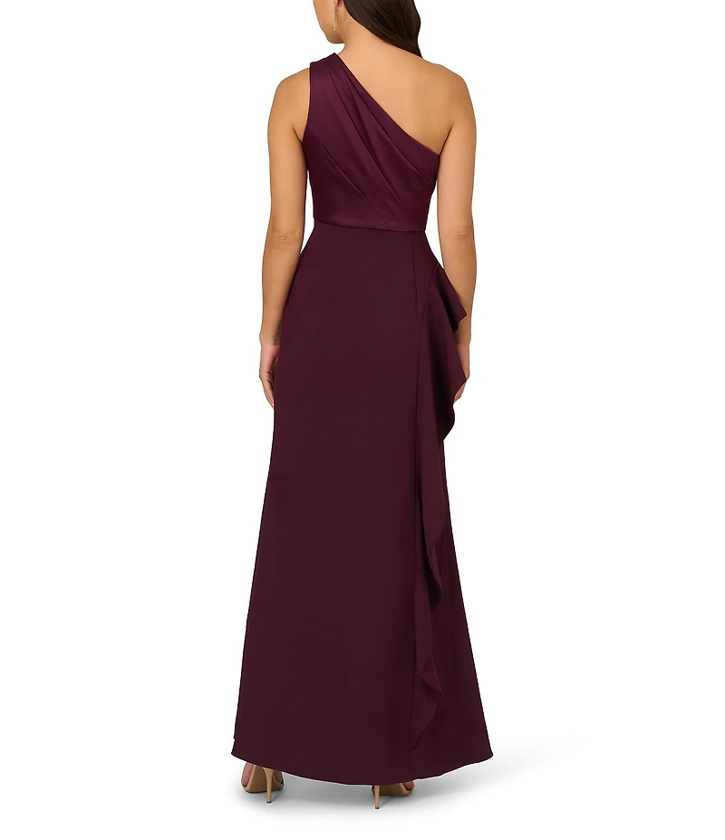 Adrianna Papell One Shoulder Sleeveless Cascading Ruffle Draped Mermaid Gown