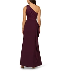 Adrianna Papell One Shoulder Sleeveless Cascading Ruffle Draped Mermaid Gown