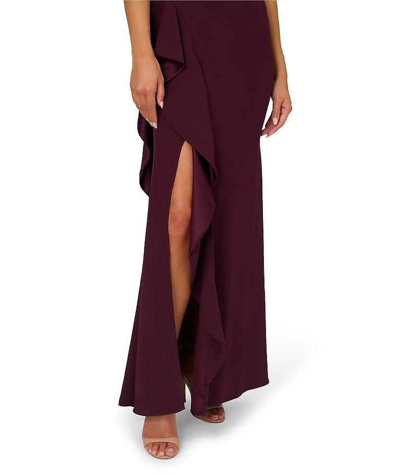 Adrianna Papell One Shoulder Sleeveless Cascading Ruffle Draped Mermaid Gown