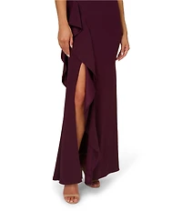 Adrianna Papell One Shoulder Sleeveless Cascading Ruffle Draped Mermaid Gown