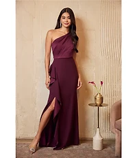 Adrianna Papell One Shoulder Sleeveless Cascading Ruffle Draped Mermaid Gown