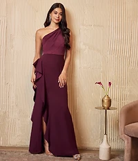 Adrianna Papell One Shoulder Sleeveless Cascading Ruffle Draped Mermaid Gown