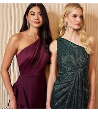 Adrianna Papell One Shoulder Sleeveless Cascading Ruffle Draped Mermaid Gown