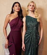 Adrianna Papell One Shoulder Sleeveless Cascading Ruffle Draped Mermaid Gown