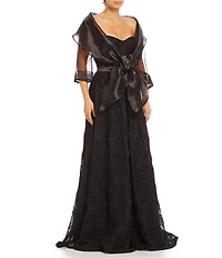 Adrianna Papell Organza 3/4 Sleeve Tie Front Wrap Jacket