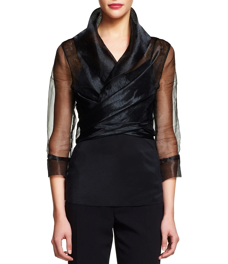 Adrianna Papell Organza 3/4 Sleeve Tie Front Wrap Jacket