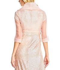 Adrianna Papell Organza 3/4 Sleeve Tie Front Wrap Jacket