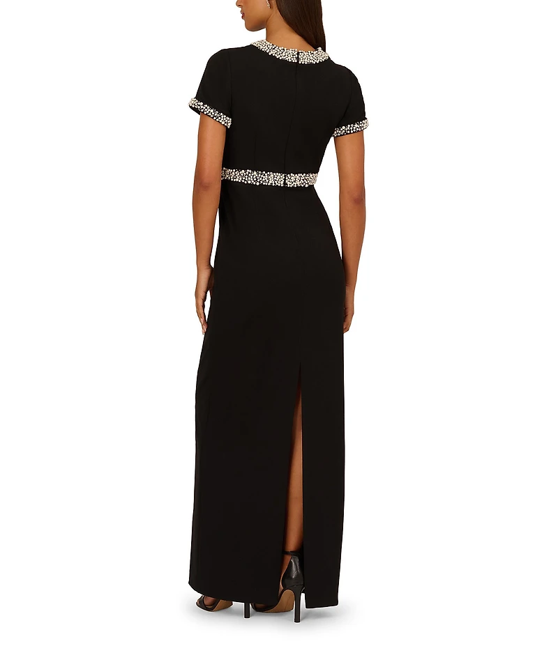 Adrianna Papell Pearl Crepe Short Sleeve Gown