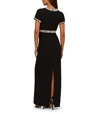 Adrianna Papell Pearl Crepe Short Sleeve Gown