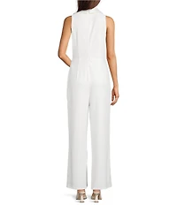Adrianna Papell Pearl Trim Crepe V-Neck Sleeveless Jumpsuit