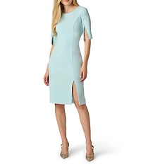 Adrianna Papell Pearl Trim Split Sleeve Sheath Dress