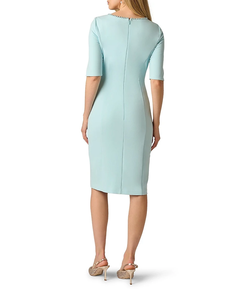 Adrianna Papell Pearl Trim Split Sleeve Sheath Dress