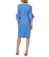 Adrianna Papell Petite Size 3/4 Bell Sleeve Boat Neck Stretch Crepe Knit Sheath Dress