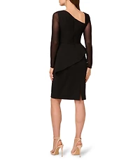 Adrianna Papell Petite Size Asymmetrical Crepe Mesh Long Sleeve Dress