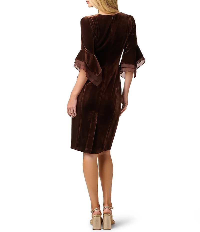 Adrianna Papell Petite Size Boat Neck 3/4 Bell Sleeve Velvet Dress