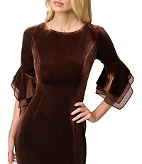 Adrianna Papell Petite Size Boat Neck 3/4 Bell Sleeve Velvet Dress