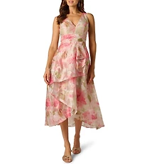 Adrianna Papell Petite Size Cascade Organza Midi Dress