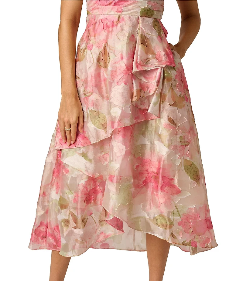 Adrianna Papell Petite Size Cascade Organza Midi Dress