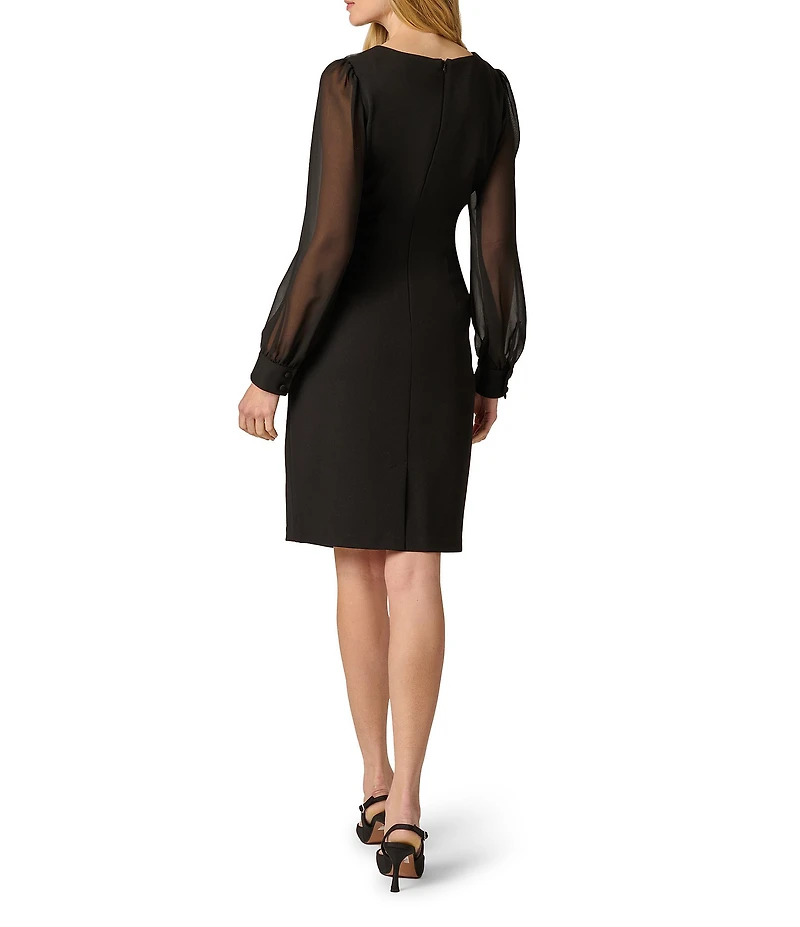 Adrianna Papell Petite Size Crepe Long Sleeve Surplice Sheath Dress