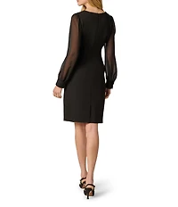 Adrianna Papell Petite Size Crepe Long Sleeve Surplice Sheath Dress
