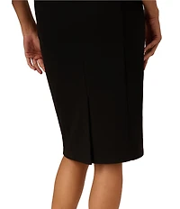 Adrianna Papell Petite Size Crepe Mock Neck Elbow Sleeve 3D Floral Detail Sheath Dress