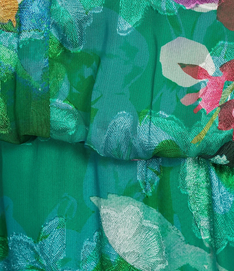 Adrianna Papell Petite Size Halter Neck Keyhole Floral Print Chiffon Long Gown