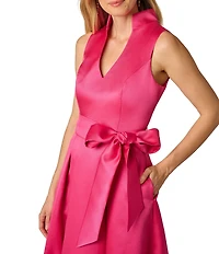 Adrianna Papell Petite Size Mikado Tie Front A-Line Dress