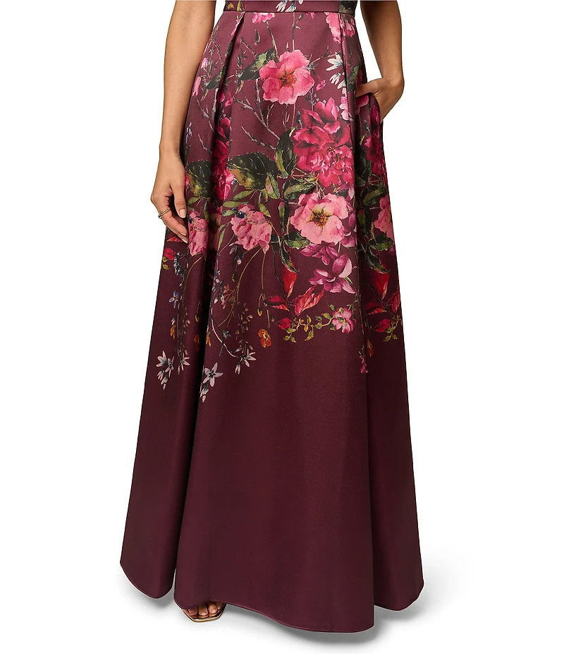 Adrianna Papell Petite Size Off The Shoulder Floral Print Mikado Long Gown