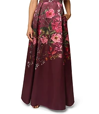 Adrianna Papell Petite Size Off The Shoulder Floral Print Mikado Long Gown