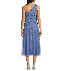 Adrianna Papell Petite Size One Shoulder Beaded Sleeveless A-Line Midi Dress